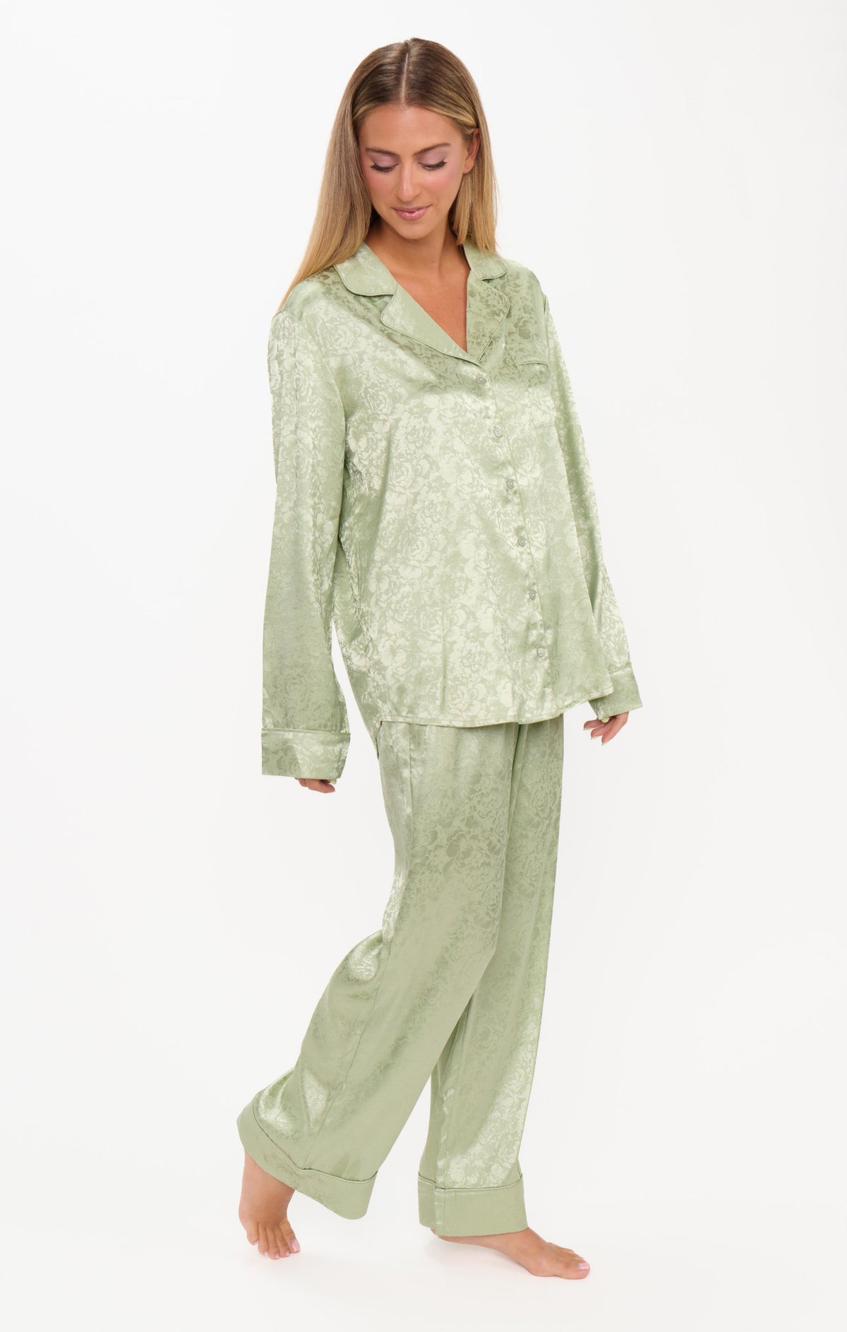 Classic PJ Set ~ Pistachio Floral Silky