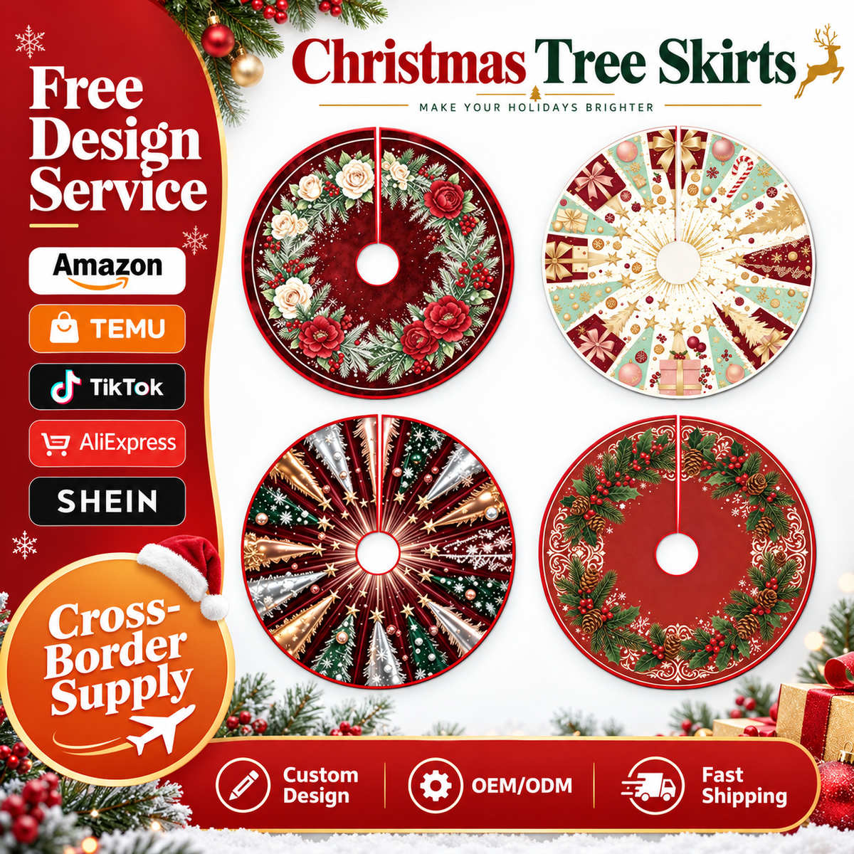π Christmas Tree Skirt β Festive Holiday Tree Base Cover in 3 Sizes