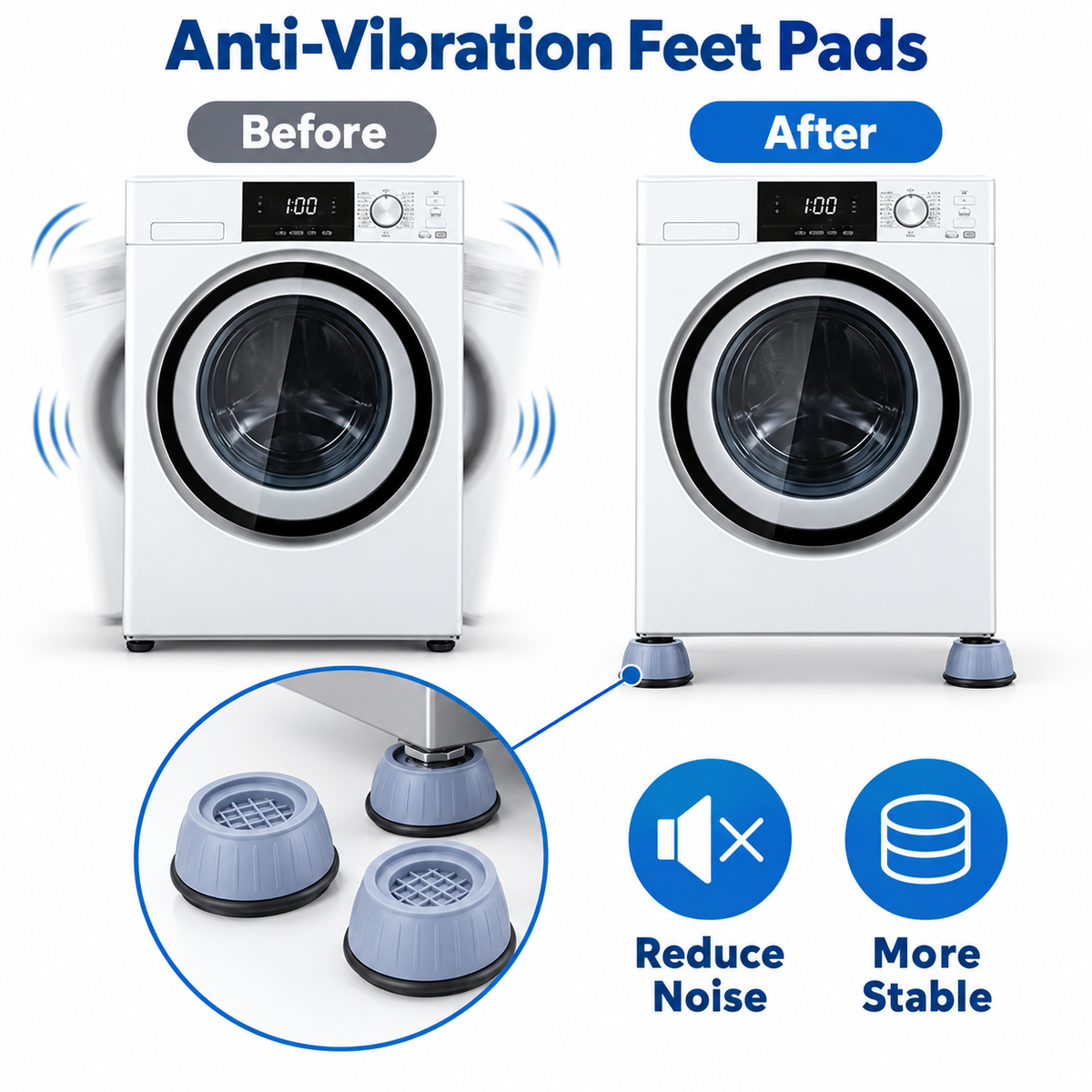 π 4PCS Anti-Vibration Washing Machine Feet Pads β Non-Slip Shock Absorbing Appliance Support Pads