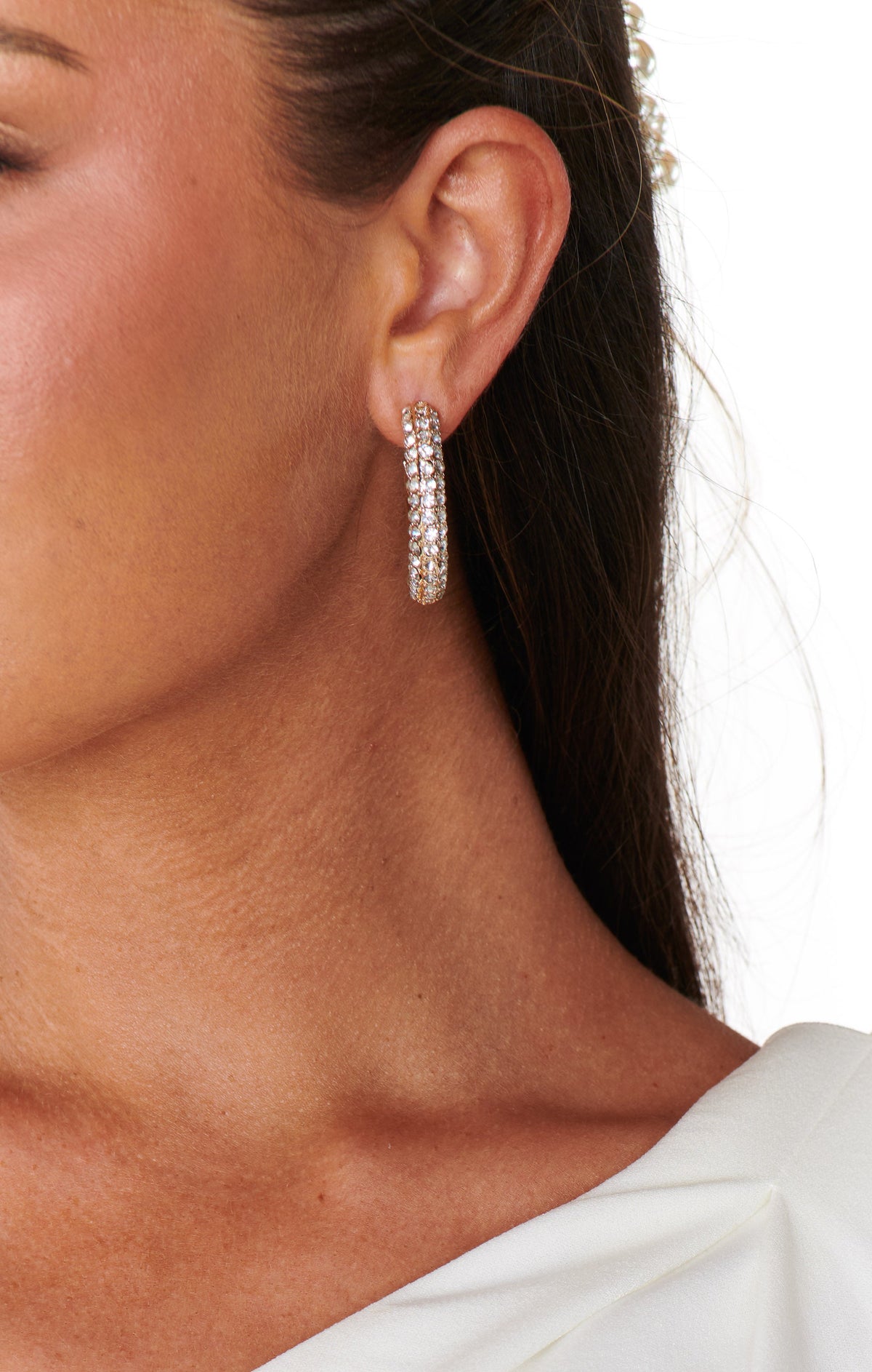 Ettika Crystal Dotted Twist Hoop Earrings ~ Gold
