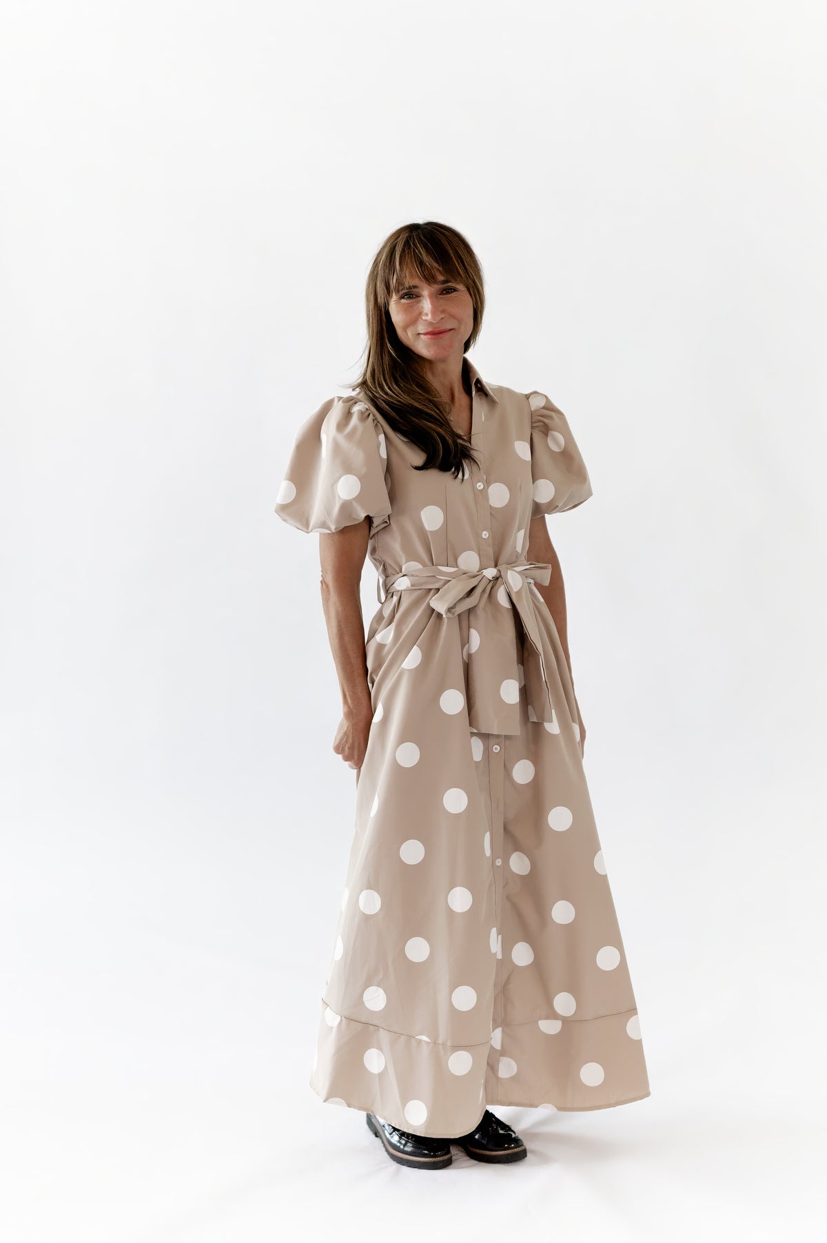 Bayside Polka Dot Dress · Taupe