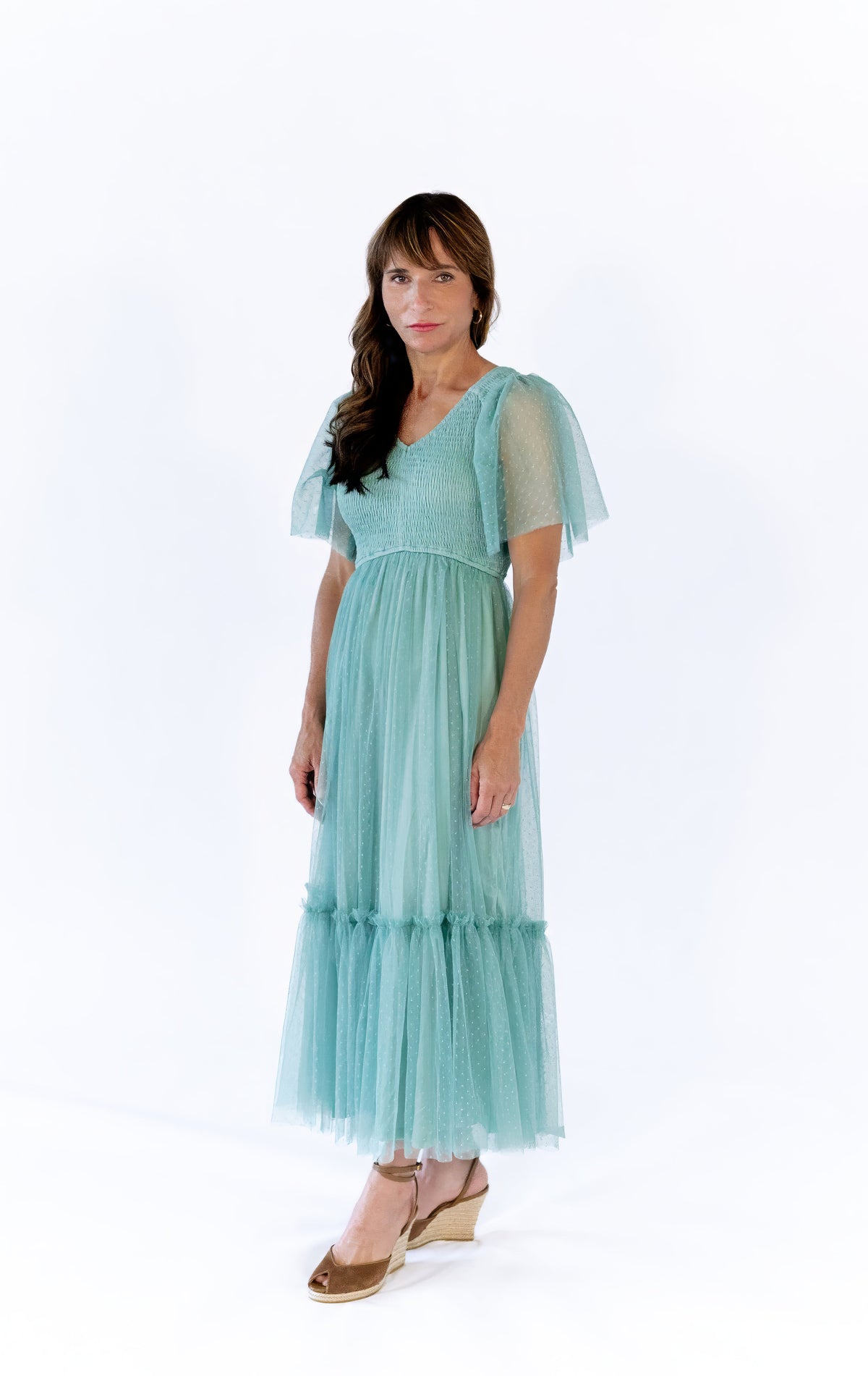 Celia Ruffled Mesh Dress · Sage Green
