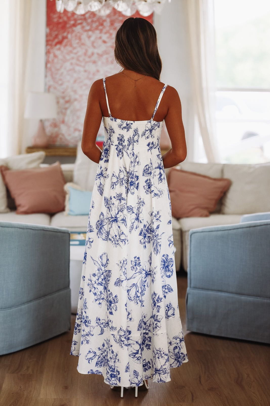 Midnight Stroll Maxi Dress - White and Blue