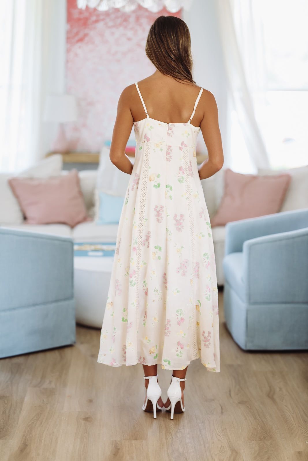 Tidepool Bloom Midi Dress - Cream, Yellow and Green