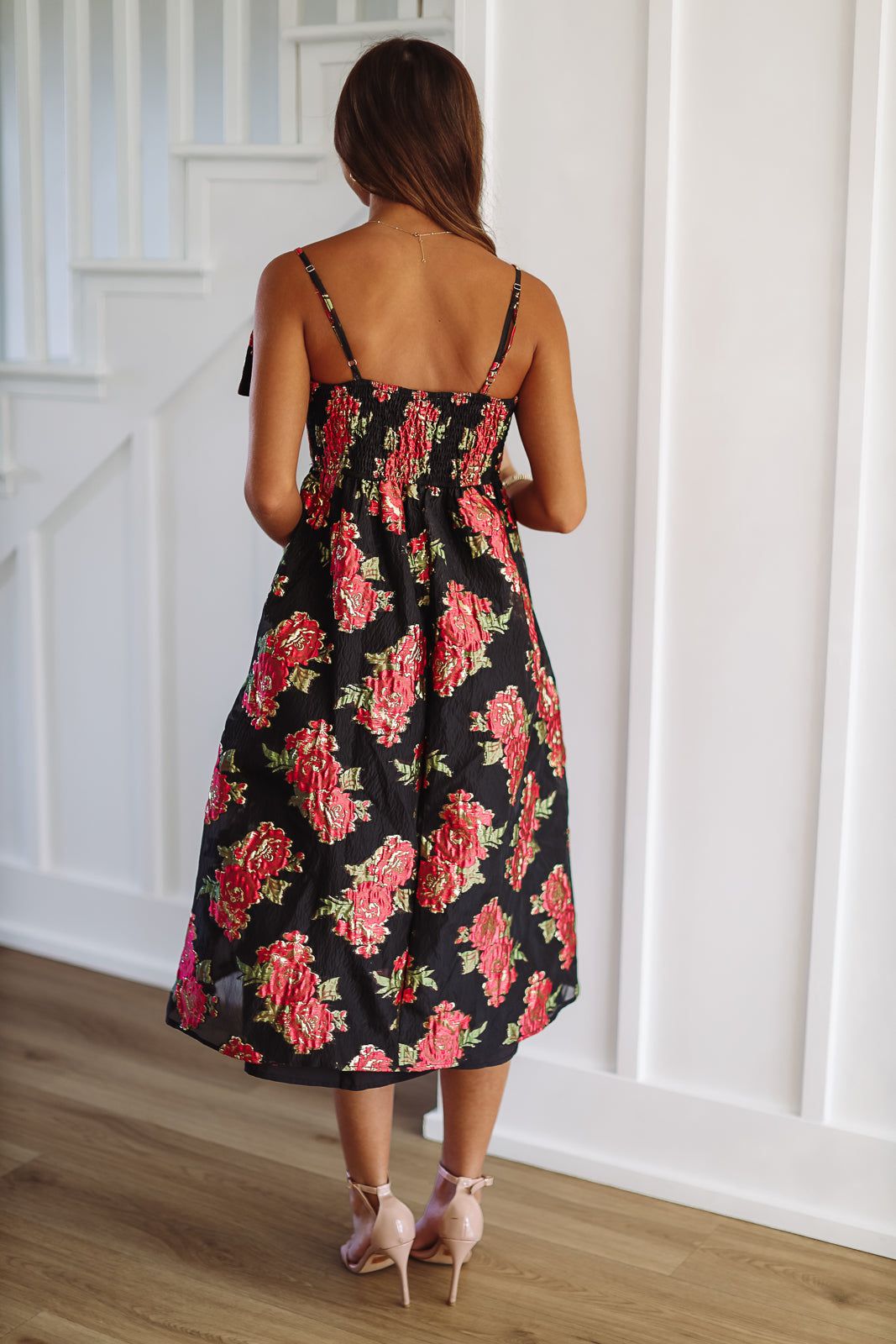 Scarlett Blossom Midi Dress - Black and Fuchsia (FINAL SALE)
