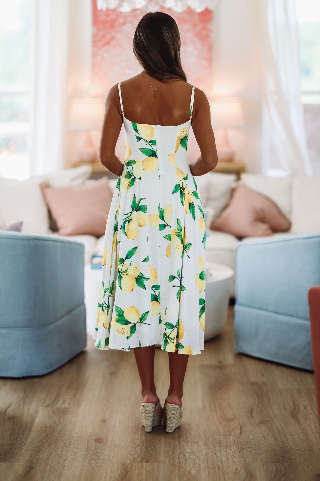 Paloma Midi Dress - White, Yellow and Green