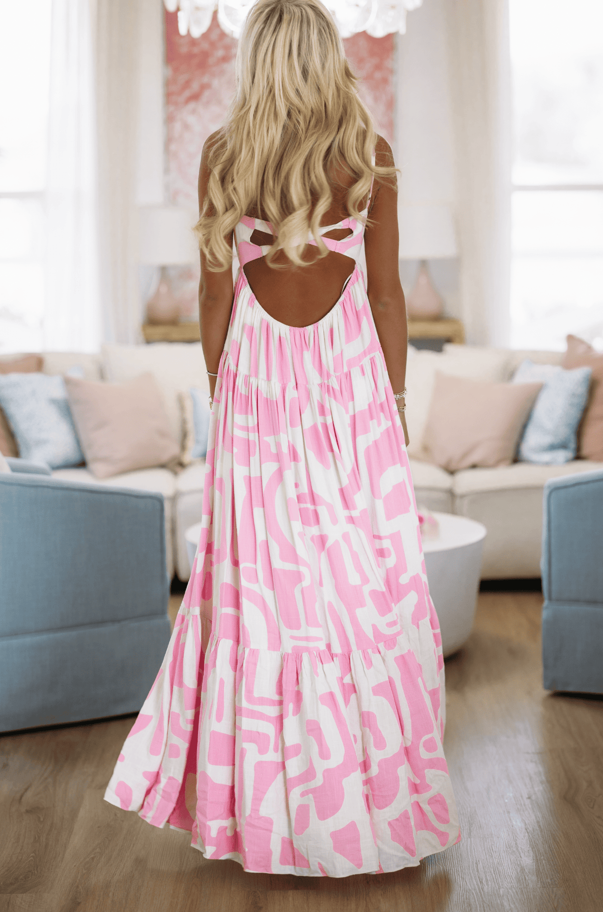 Caviar Dreams Print Maxi Dress - Pink and White