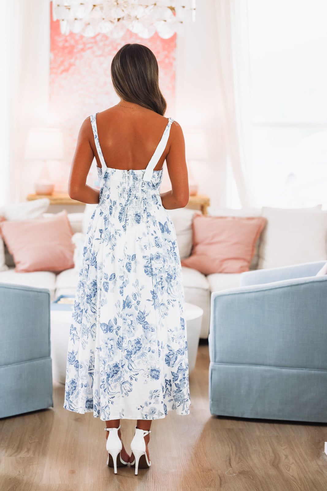 What It's Worth Midi Dress - Blue and White