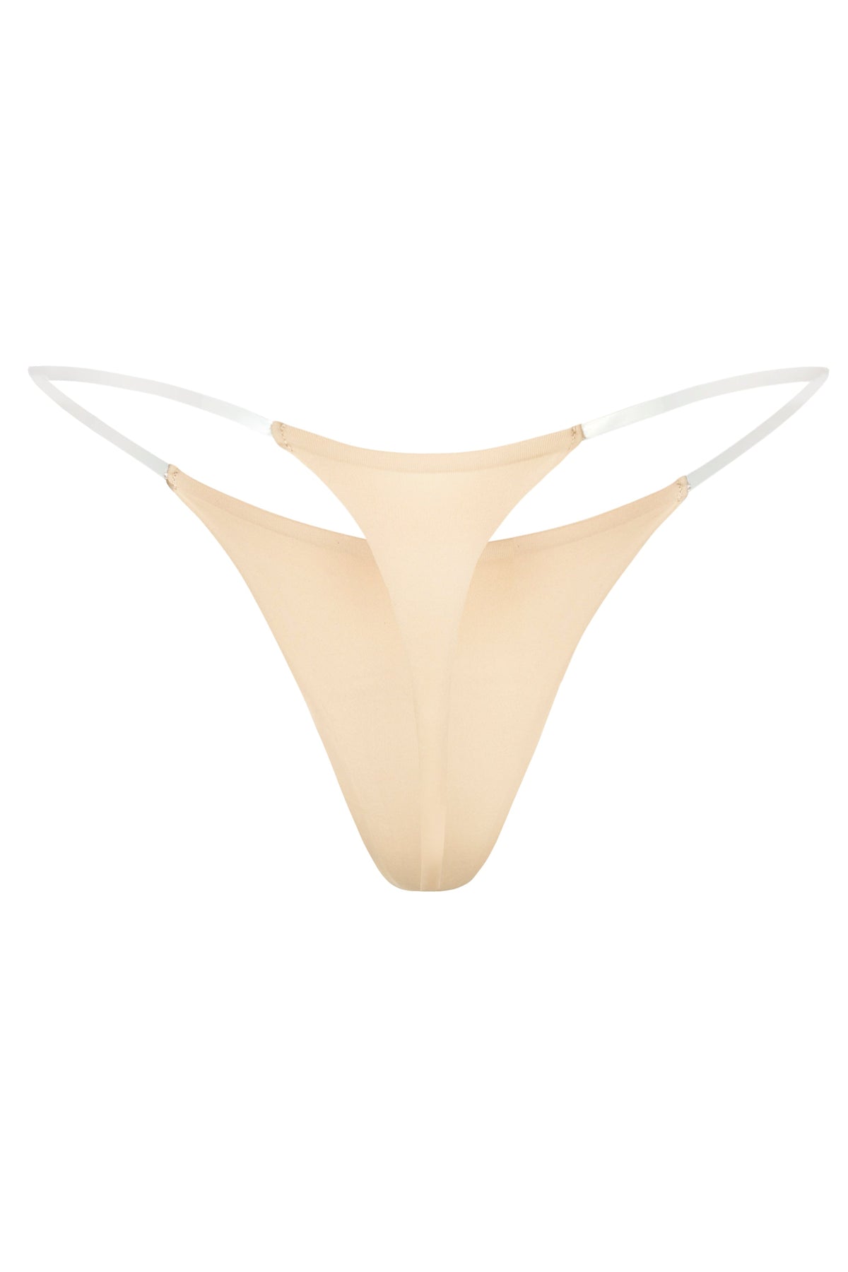 Seamless Knit Clear Strap Thong in Warm Peach