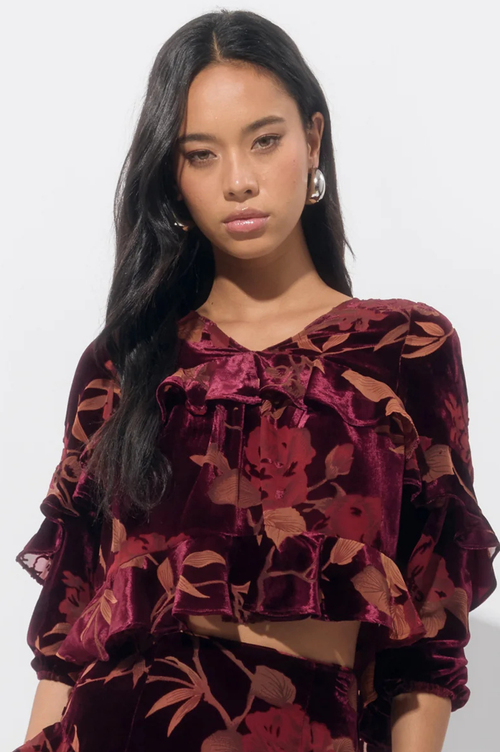 Reese Flutter Sleeve Velvet Burnout Top