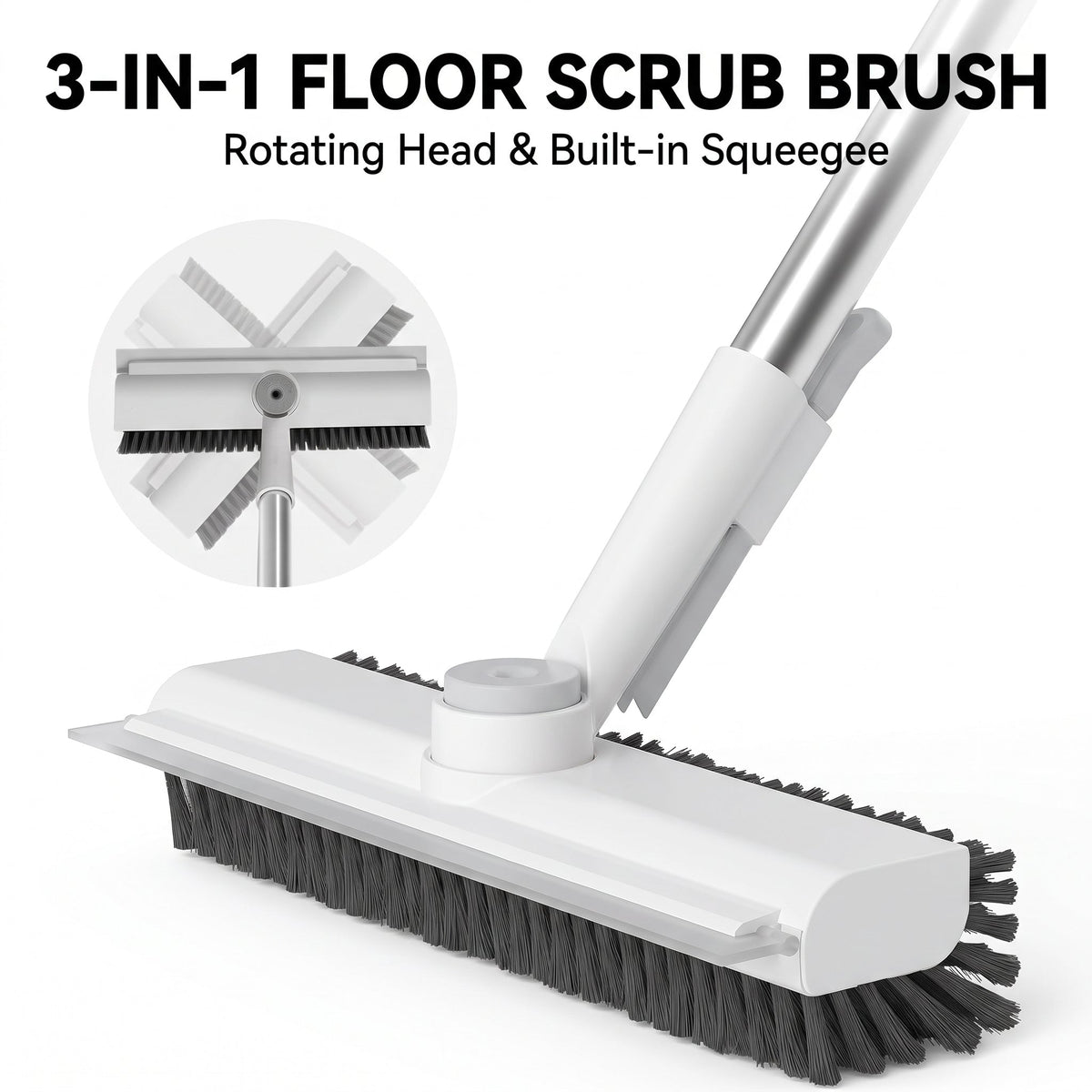 3-in-1 Rotating Floor Scrub Brush with Squeegee