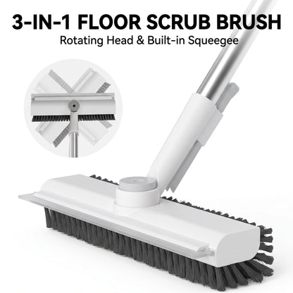 3-in-1 Rotating Floor Scrub Brush with Squeegee