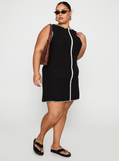 Carlisha Knit Mini Dress Black / White Curve