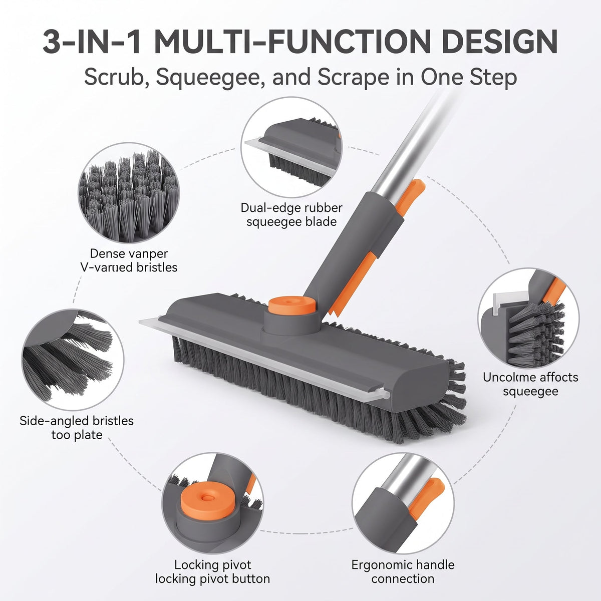 3-in-1 Rotating Floor Scrub Brush with Squeegee