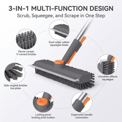 3-in-1 Rotating Floor Scrub Brush with Squeegee