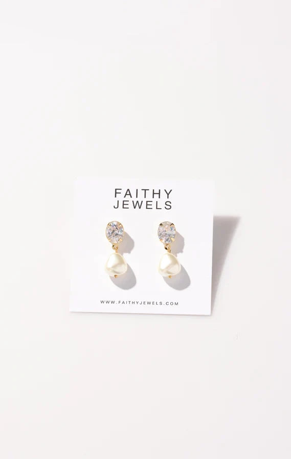 Faithy Jewels Kara Drop Earrings ~ Pearl/CZ