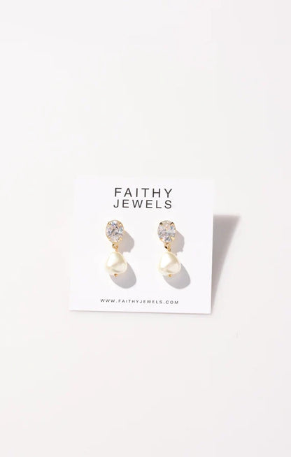 Faithy Jewels Kara Drop Earrings ~ Pearl/CZ