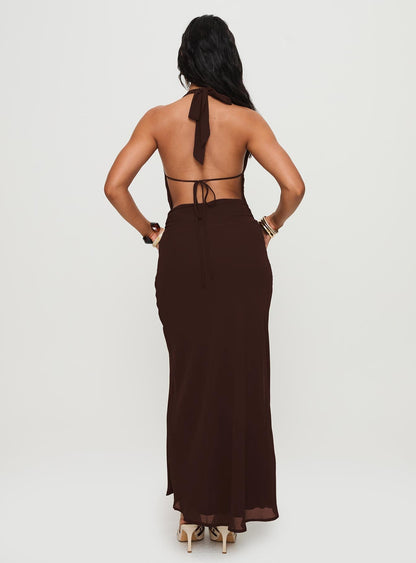 Alejandria Cowl Neck Maxi Dress Chocolate Petite
