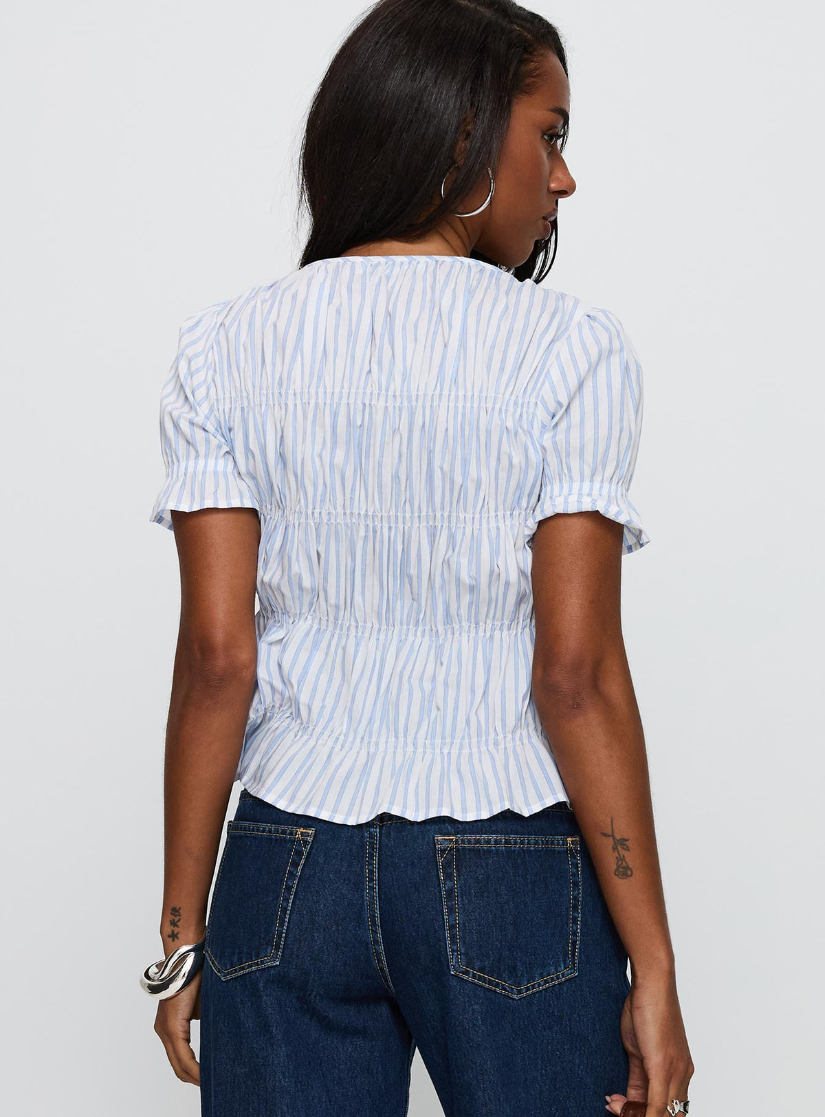 Alistair Bow Tie Top Blue / White Stripe
