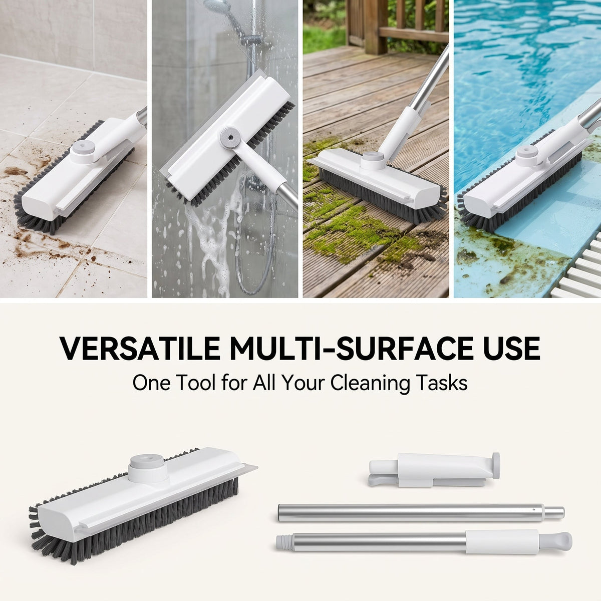 3-in-1 Rotating Floor Scrub Brush with Squeegee