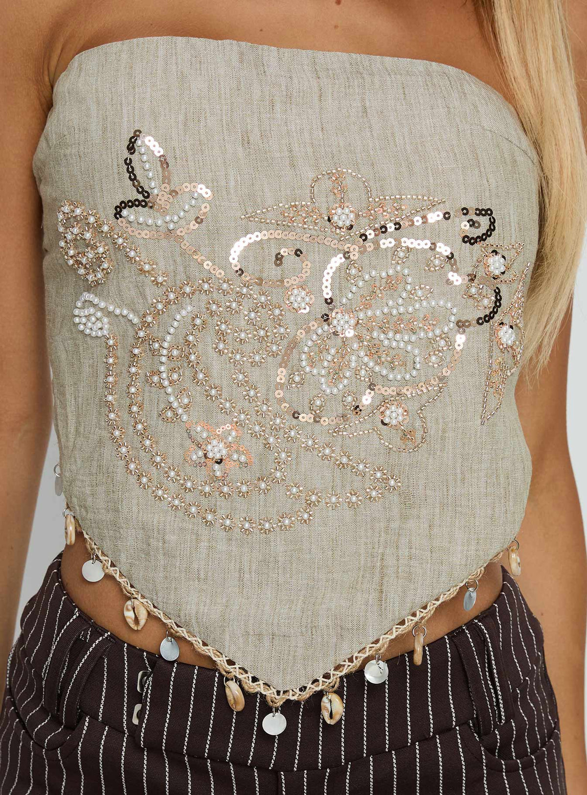 Aldonna Strapless Shell Detail Top Taupe