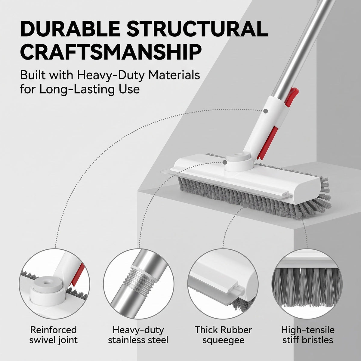 3-in-1 Rotating Floor Scrub Brush with Squeegee