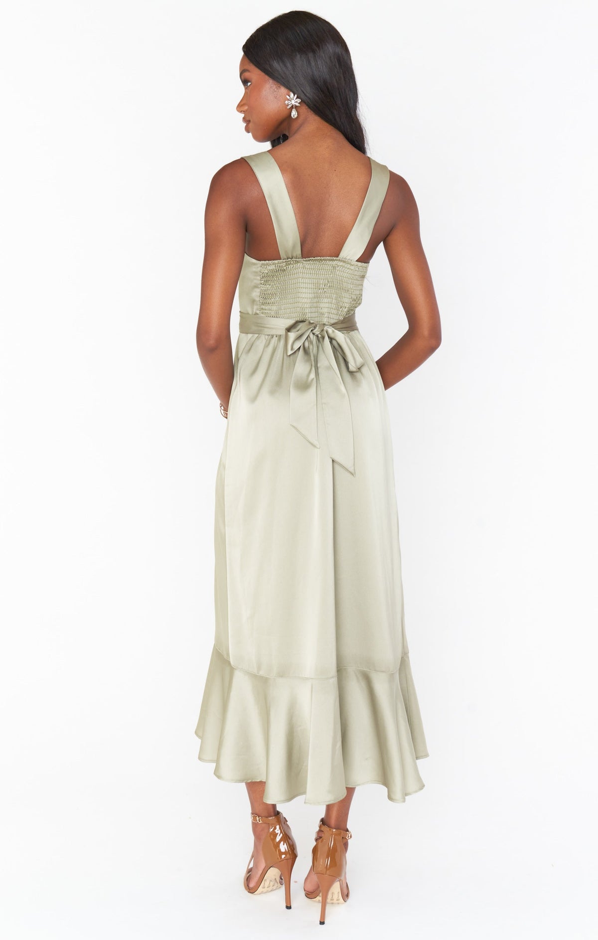 Claire Midi Dress ~ Moss Green Luxe Satin
