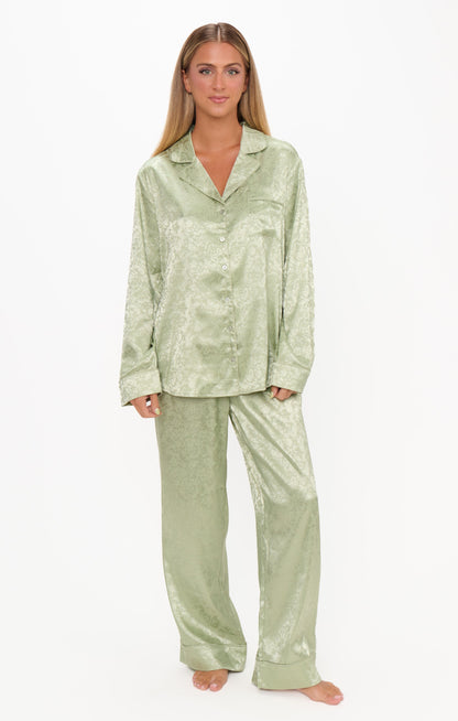 Classic PJ Set ~ Pistachio Floral Silky