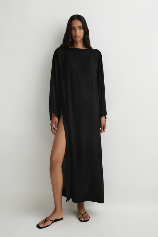 BONDI BORN Cremona Tie-Side Maxi Coverup - Black