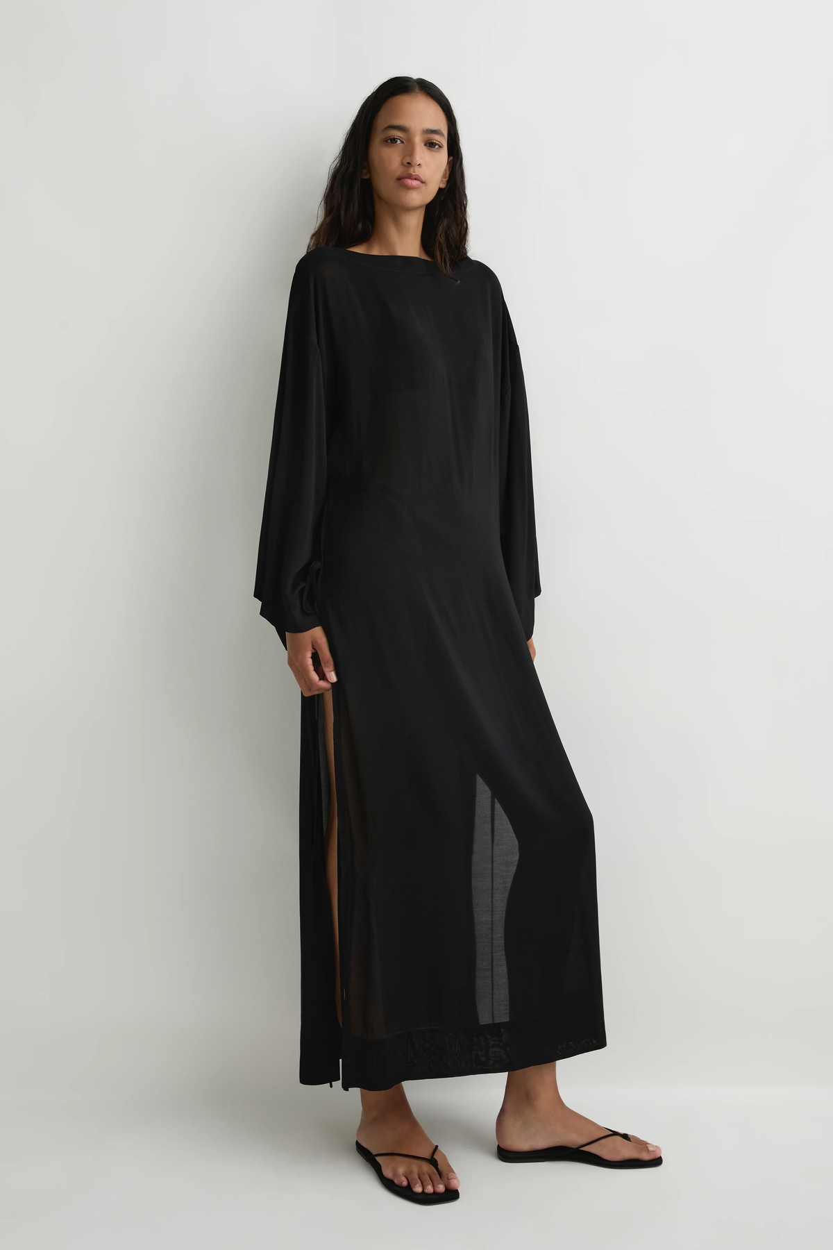 BONDI BORN Cremona Tie-Side Maxi Coverup - Black