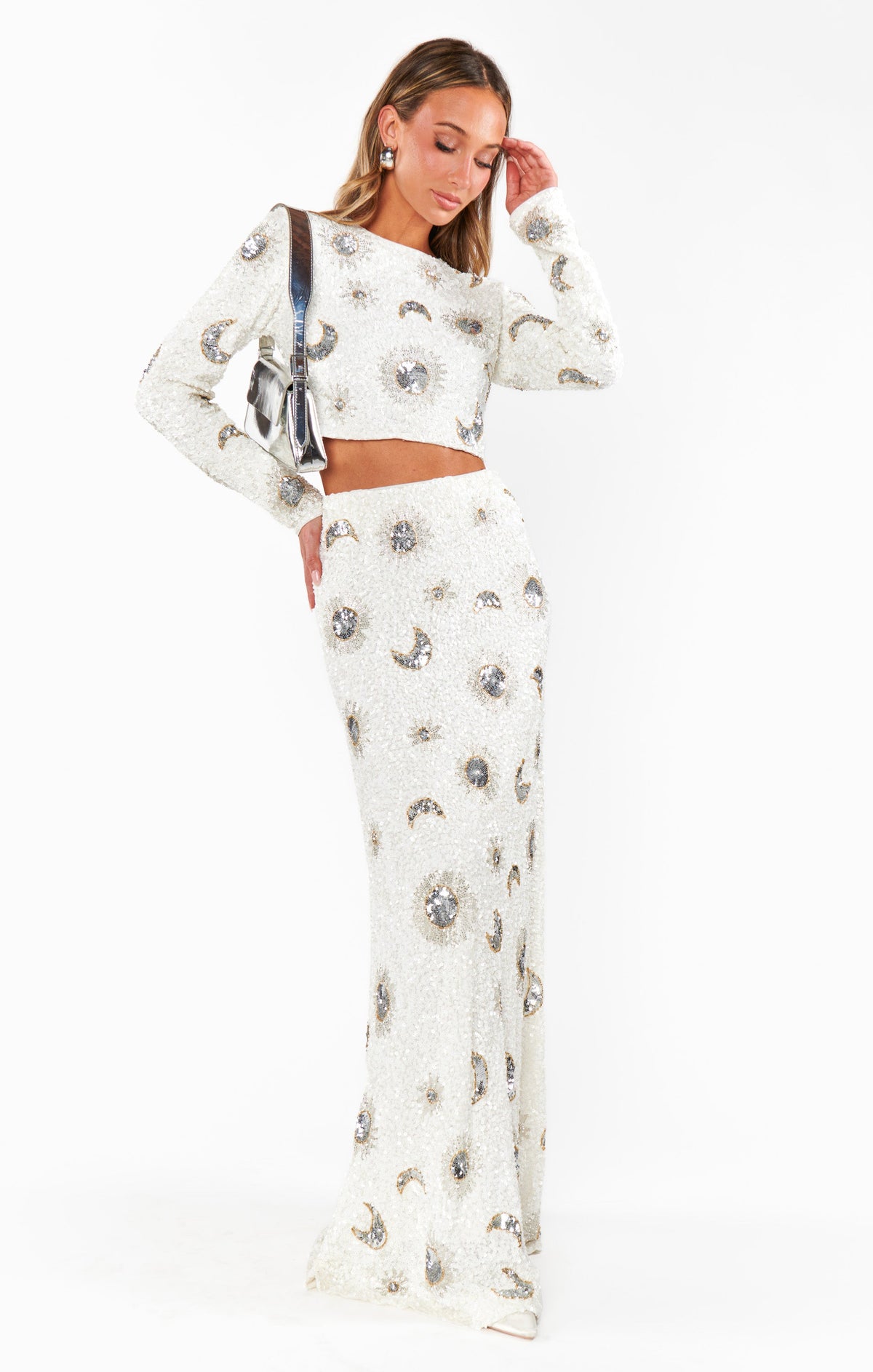 Last Call Top ~ White Celestial Sequins