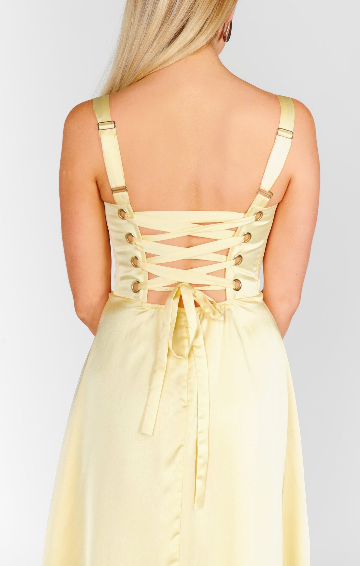 Clarissa Corset Dress ~ Pale Yellow Luxe Satin