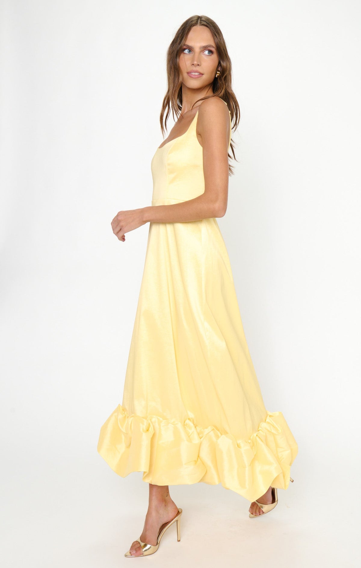 Rebecca Midi Dress ~ Pale Yellow Taffeta