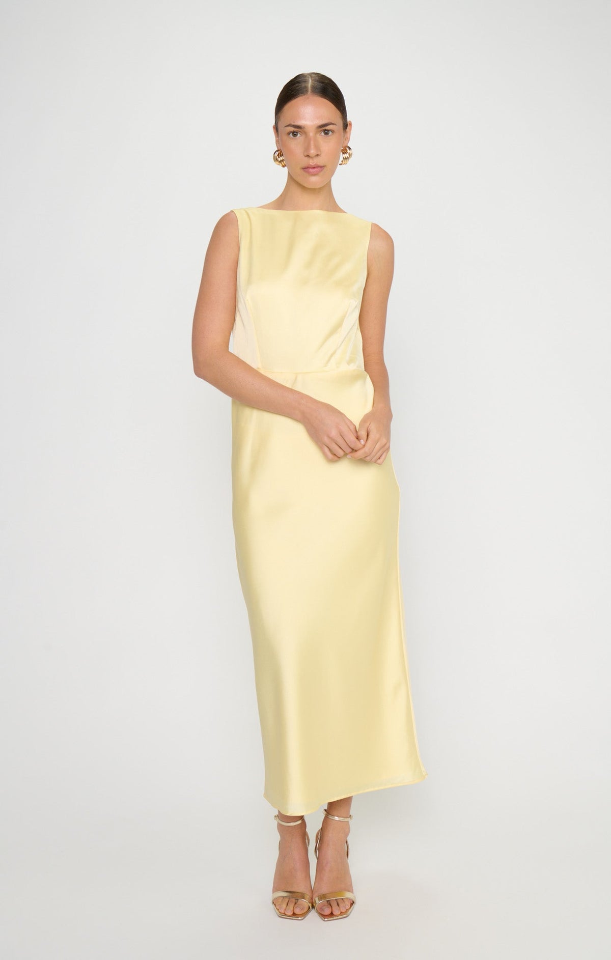 Candice Dress ~ Pale Yellow Luxe Satin