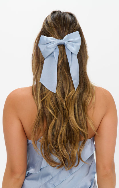Elsa Bow ~ Steel Blue Luxe Satin