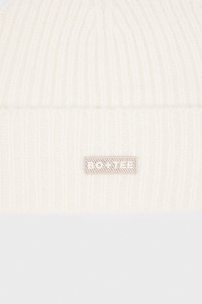 Ribbed Knit Beanie Hat in Ivory