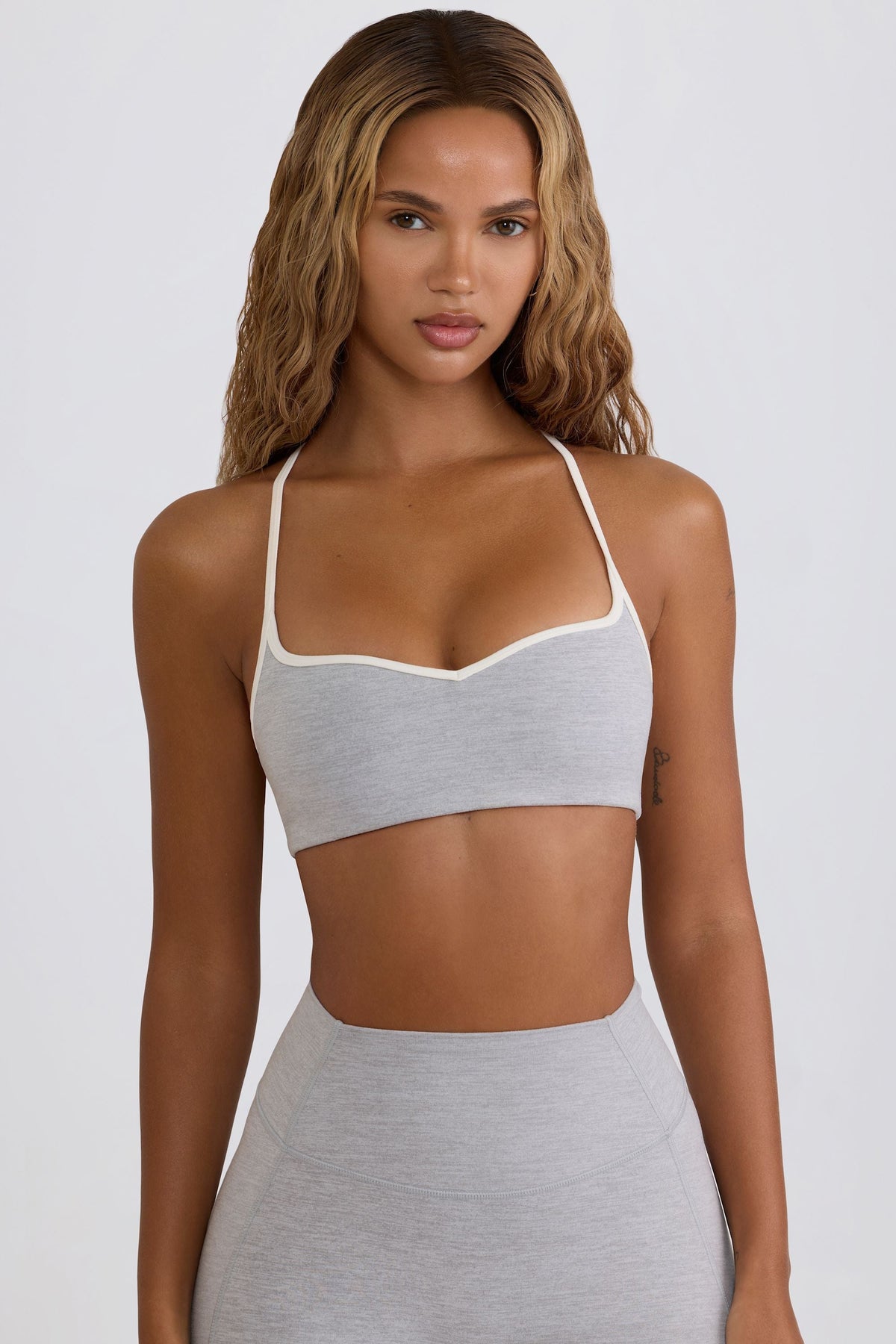 Soft Active Sweetheart-Neck Sports Bra in Grey