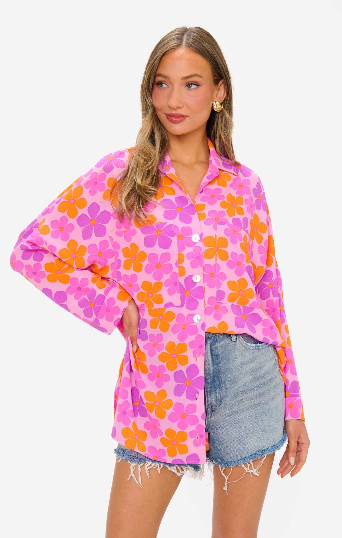 Johns Button Down Shirt ~ Pink Daisy