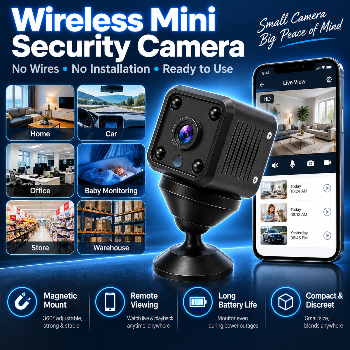 Smart WiFi Security Camera – HD Night Vision, Motion Detection & Low-Power Monitoring