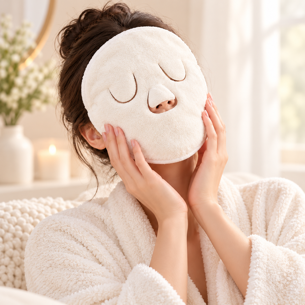 ✨ Reusable Plush Facial Compress Mask – Soft Hot & Cold Face Towel for Relaxing Skincare