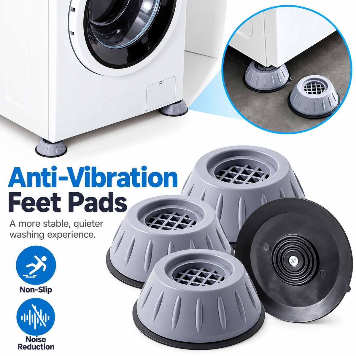 🔇 4PCS Anti-Vibration Washing Machine Feet Pads – Non-Slip Shock Absorbing Appliance Support Pads