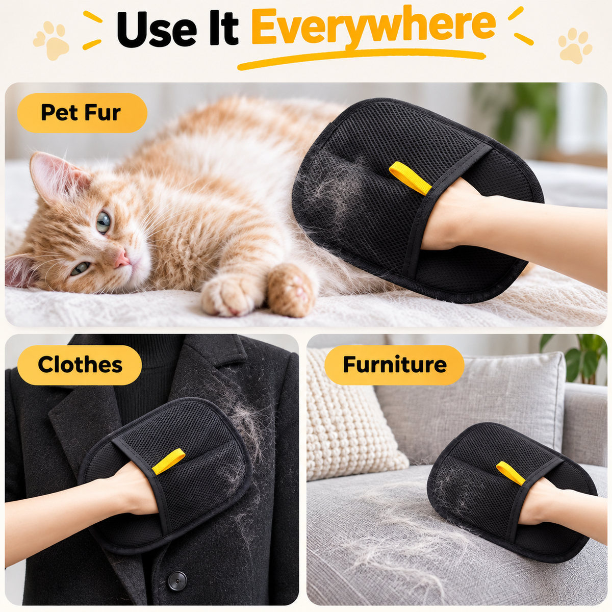 Reusable Pet Hair Removal Glove – Dual-Sided Fur Cleaning Mitt for Clothes, Sofas & Furniture