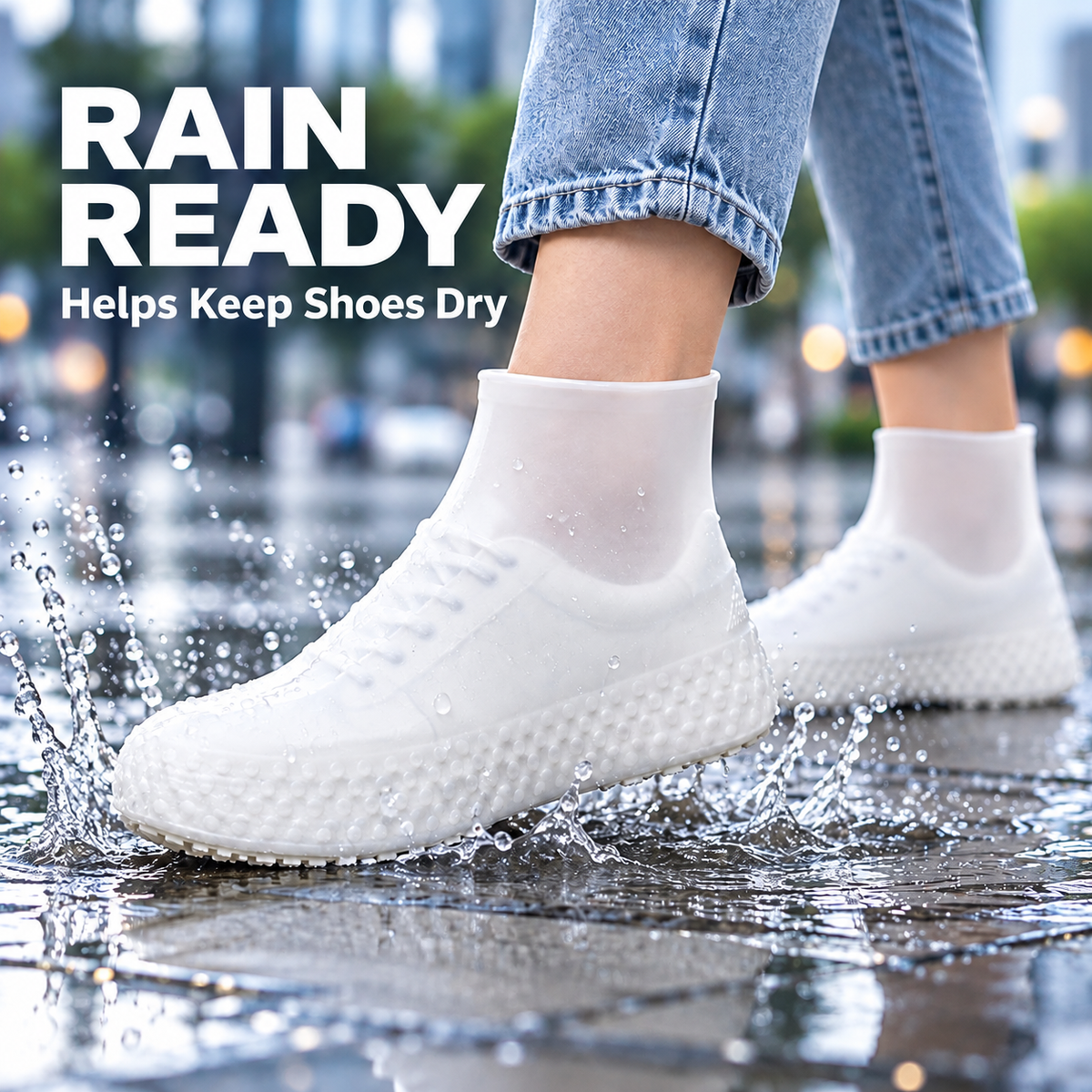 Packable Stretch-On Rain Shoe Covers – Reusable Waterproof Overshoes for Everyday Footwear