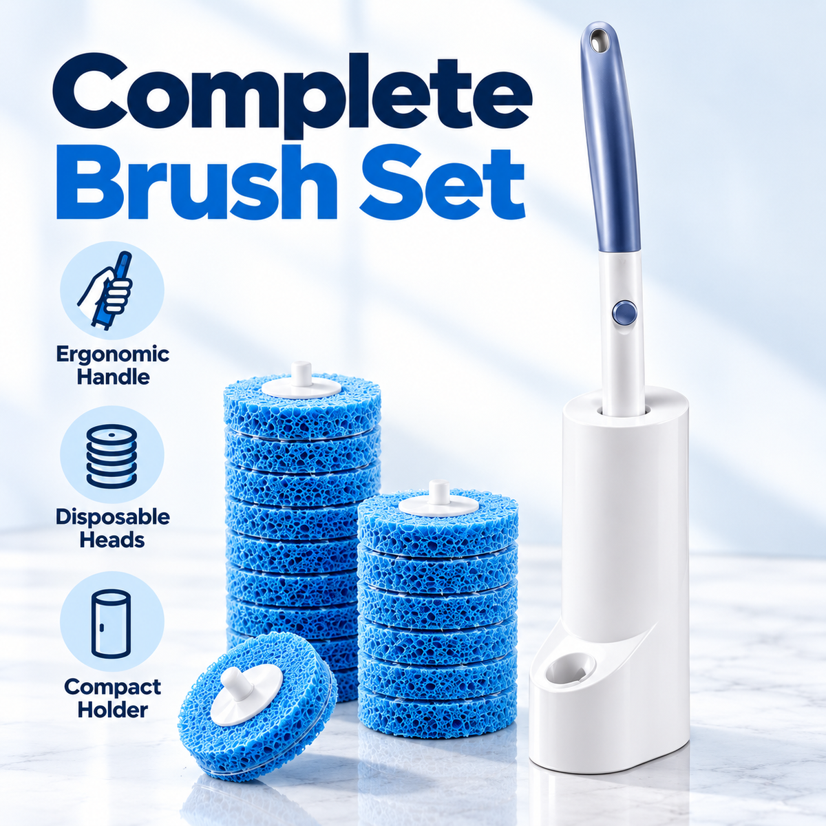 Disposable Toilet Brush Set with 36 Brush Heads – 3 Fresh Cleaning Scents, No-Touch Disposal & Storage Holder