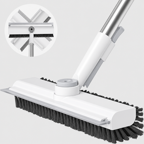 3-in-1 Rotating Floor Scrub Brush with Squeegee
