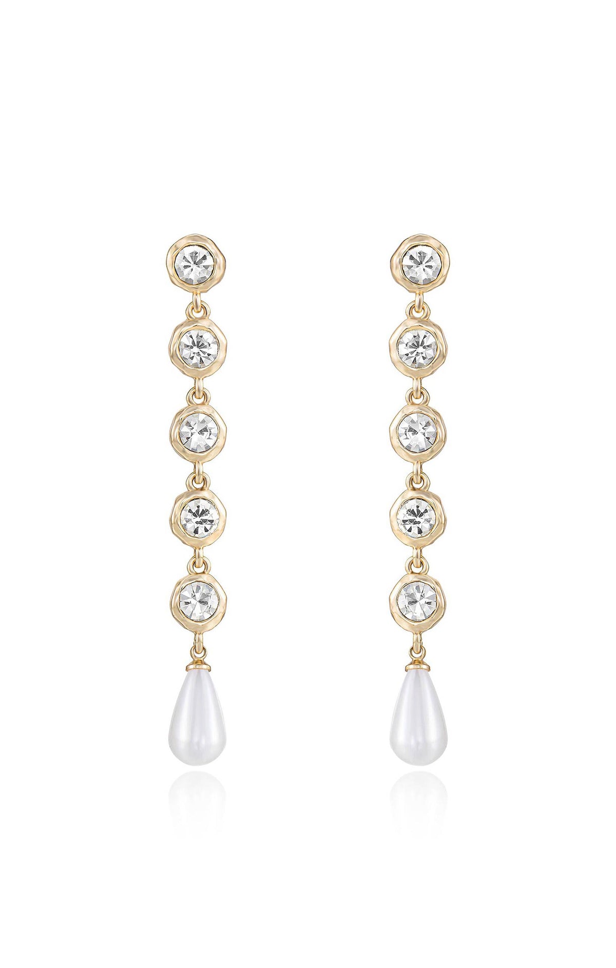 Ettika Elegantly Modern Crystal and Pearl Dangle Earrings ~ Gold