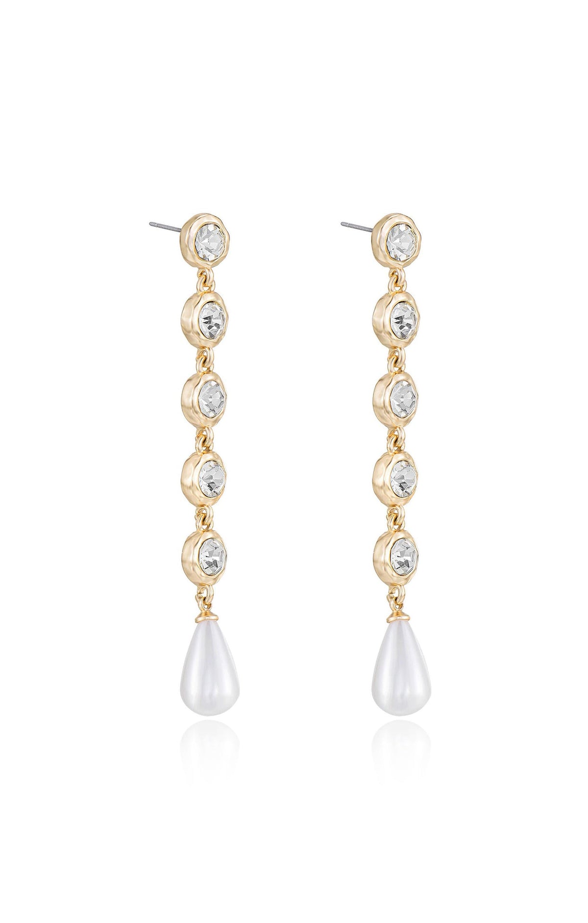 Ettika Elegantly Modern Crystal and Pearl Dangle Earrings ~ Gold