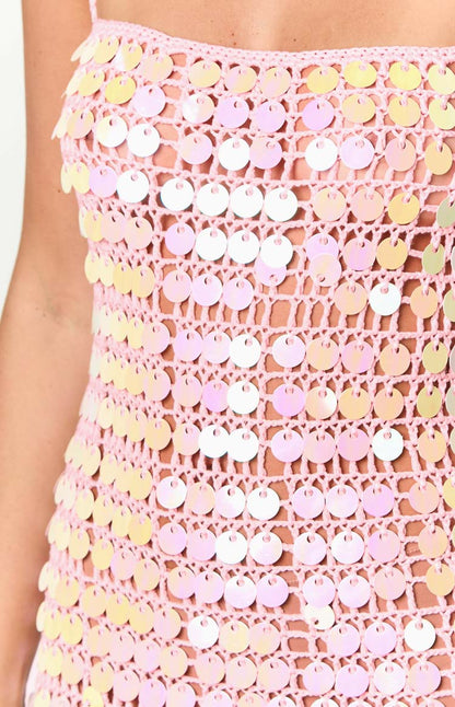 Glance Pink Sequin Strapless Maxi Dress
