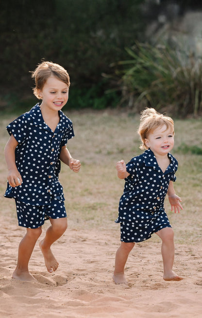 Lil Easy Shorts ~ Navy Polka Dot