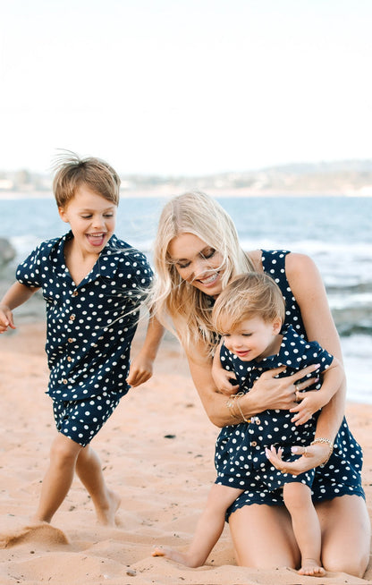 Lil Easy Shorts ~ Navy Polka Dot